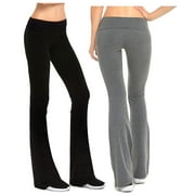 Gilbins Womens Fold Over Waistband Stretchy Cotton Blend Yoga Pants with A Wide Flare Leg 2 Pack